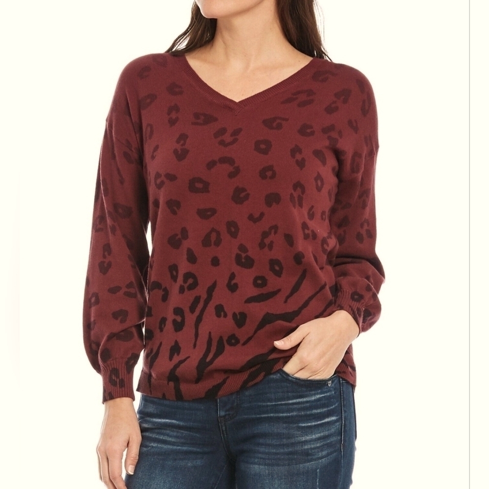 Democracy Ombre Animal Print Women's Mobwife Sweater Size Medium